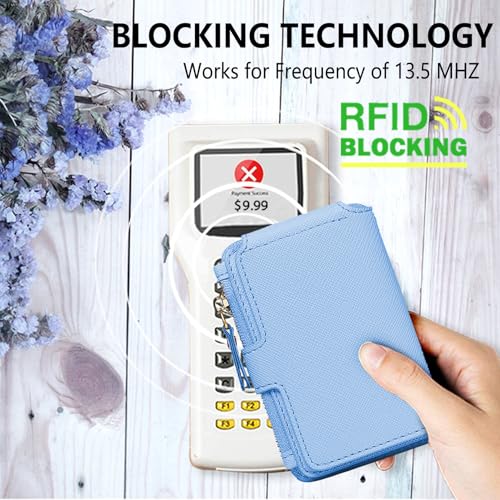 RFID Blocking Phone Wallet Stick on Leather Card Holder for Phone Case | Card Holder for Phone case Stick on Attachable Credit Card Holder for Phone (Compatible with Most Smartphones) Sky Blue - color: Sky Blue
