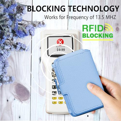 RFID Blocking Phone Wallet Stick on Leather Card Holder for Phone Case | Card Holder for Phone case Stick on Attachable Credit Card Holder for Phone (Compatible with Most Smartphones) Sky Blue - color: Sky Blue
