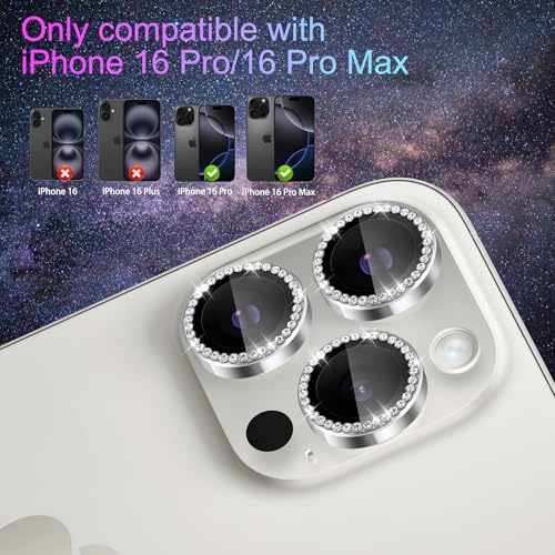 Camera Lens Protector for iPhone 16 Pro/16 Pro Max, Diamond Silver - color: Diamond Silver