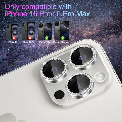 Camera Lens Protector for iPhone 16 Pro/16 Pro Max, Diamond Silver - color: Diamond Silver