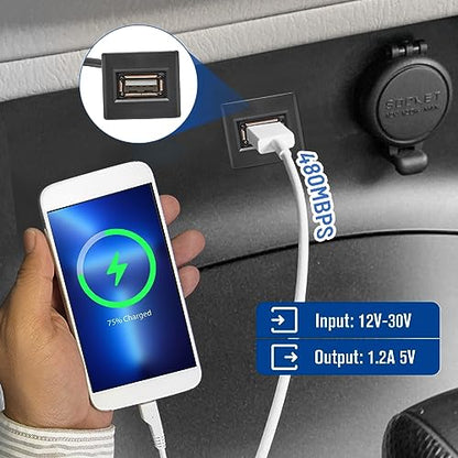 Anina USB Port Car Charger for Toyota, Male to Female USB Power Socket Adapter, Panel Flush Mount Extension Cable for Tundra Land cruiser Prado RAV4 Camry Corolla, Square Vehicle Dash Port (25*22mm)