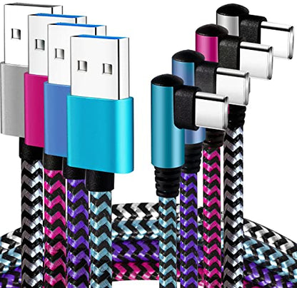 Teeind USB C Angle Cord: [90 Degree/6ft/4Pack] Nylon USB C Cable Compatible with Samsung Galaxy S10/S10e/9/Note 10, Charger Cable-[Blue/Black/Magenta/Purple] - size: 6 feet