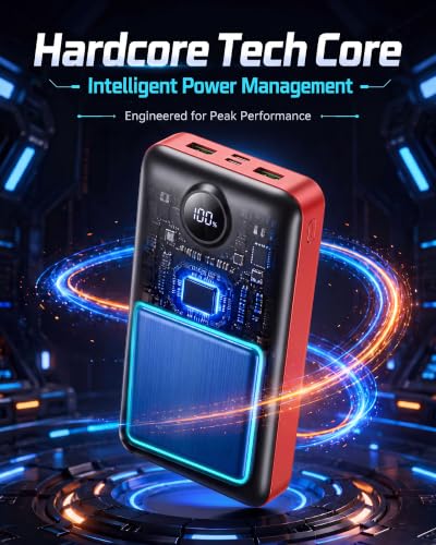 Portable Charger 50000mAh Power Bank Fast Charging External Battery Pack - color: Black Red