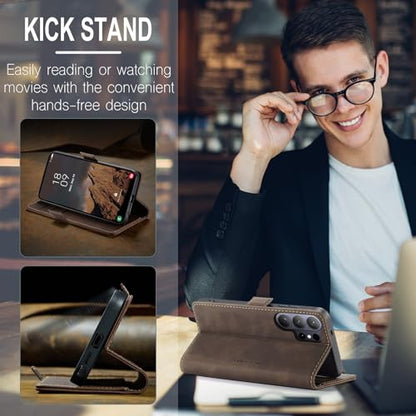 Compatible with Samsung Galaxy S26 Ultra Case with Card Holder, Kickstand Protective Flip Folio Leather Wallet Case for Galaxy S26 Ultra 5G 6.9 inch (Coffee) - color: Coffee, size: S26 Ultra 6.9 Inch