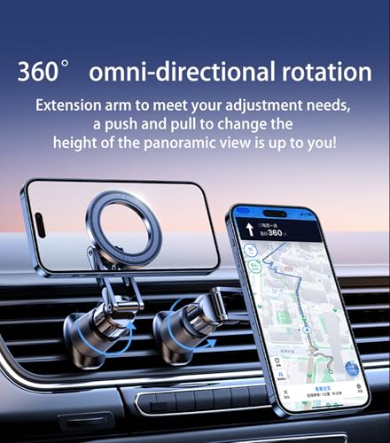 Air Vent Phone Holder for Car, Vent Phone Holder with Non-Slip Grip, Heavy Duty Phone Holder for Bumpy Road No Wobble, 360° Rotation Cell Phone Bracket with Extension Arm for iphone and Android (02)