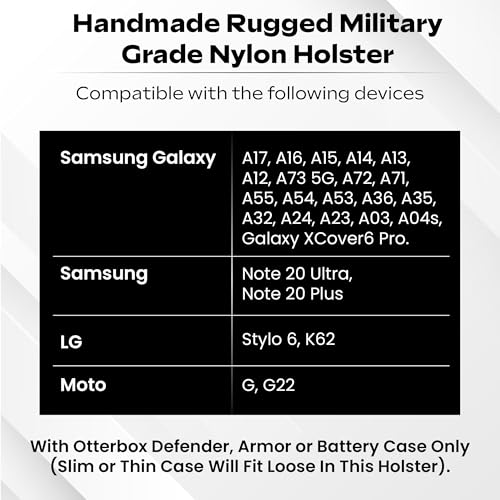 Heavy Duty Holster for Samsung Galaxy A17, A16, A15, A14, A13, A37, A36, A35, A32, A73 5G, A72, A71, A57, A56, A55, A54, A53, A42, A23, A03s XCover6 Pro, Moto G, G22, G84 (Fits Armor Case)