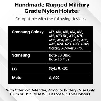 Heavy Duty Holster for Samsung Galaxy A17, A16, A15, A14, A13, A37, A36, A35, A32, A73 5G, A72, A71, A57, A56, A55, A54, A53, A42, A23, A03s XCover6 Pro, Moto G, G22, G84 (Fits Armor Case)