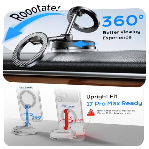 NeverDrop Car Mount for MagSafe [2 Bases for Any Surface | 118+LBS Ultra Grip | 2400gf Strong Magnetic] 360° Adjustable Car Phone Holder, Phone Holders for Your Car for All Smartphones, Carbon Fiber