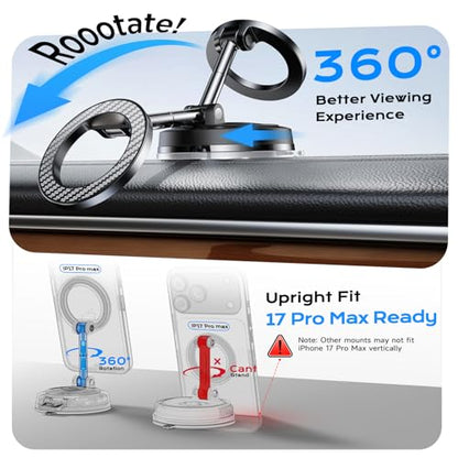 NeverDrop Car Mount for MagSafe [2 Bases for Any Surface | 118+LBS Ultra Grip | 2400gf Strong Magnetic] 360° Adjustable Car Phone Holder, Phone Holders for Your Car for All Smartphones, Carbon Fiber