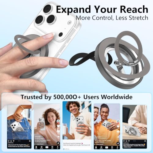 Magnetic Phone Ring Holder for MagSafe,360° Rotation Cell Phone Grip Stand - color: Gray