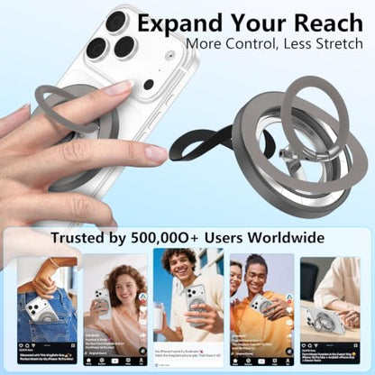 Magnetic Phone Ring Holder for MagSafe,360° Rotation Cell Phone Grip Stand - color: Gray