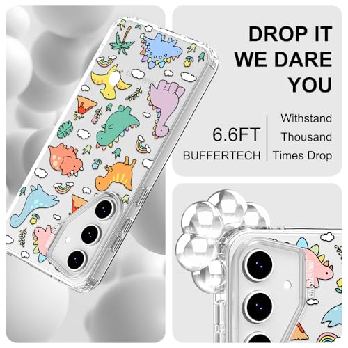 MOSNOVO Case for Samsung Galaxy S24 FE, [Buffertech 6.6ft Military-Grade Drop Protection] [Anti Peel Off Tech] Clear TPU Bumper Phone Case Cover Design - Dinosaur Land - color: Clear - Dinosaur Land, size: Samsung Galaxy S24 FE