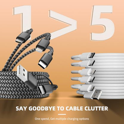 MPATIBY Multi Charging Cable 5 in 1, 1Pack 5FT USB C/A Multi Charger Cable - color: Black+gray, size: 1Pack5FT