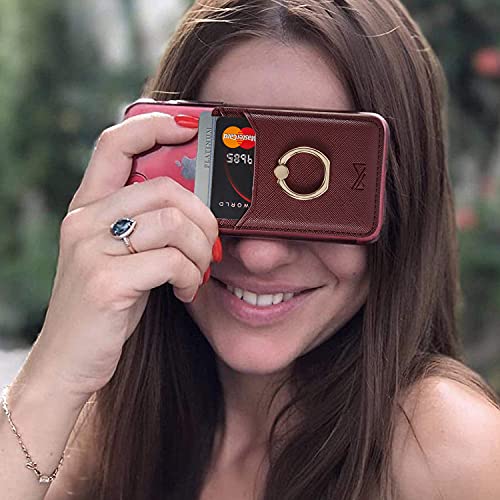 Card Holder for Phone Case 2Pc, RFID Leather Phone Wallet with Ring | Phone Wallet Stick On Back Of Phone Case.Credit Card/ID/Pocket Phone Card Holder for iPhone Andriod. Viewing Freely - color: DarkGreen+Red