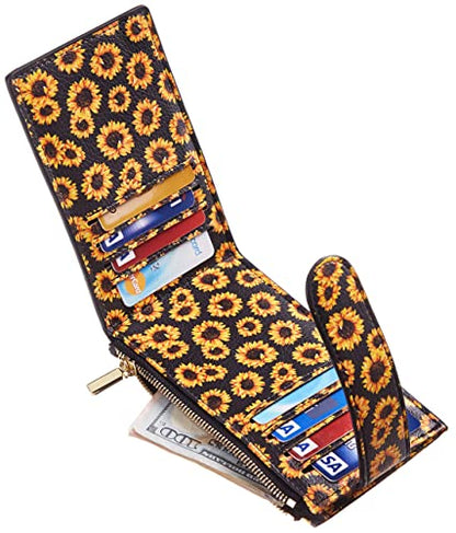 Chelmon Women's RFID Slim Card Holder Wallet | Thin Bifold Multi Card Case with Zipper Coin Pocket Purse for Women(Sunflower) - color: Sunflower