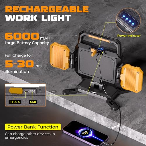 4000LM Rechargeable LED Work Light Magnetic Shop Lamp with Red Light Mode - color: Red
