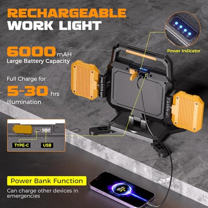 4000LM Rechargeable LED Work Light Magnetic Shop Lamp with Red Light Mode - color: Red