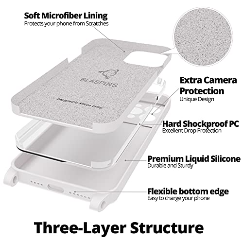 Crossbody Lanyard Strap Case for iPhone 14 Pro Max, Neck Cross Body, Adjustable Holder Removable, Drop Protection Shockproof, Hands-Free Silicone Case 6.7 inch, 150 cm Strap, iP14PM - White - color: White