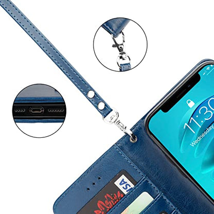 Bocasal Detachable Wallet Case Card Holder for iPhone 14 Pro Max Blue | RFID Blocking Kickstand Card Slots Holder PU Leather Magnetic Shockproof Wrist Strap Removable Flip Protective Cover 6.7 inch - color: Blue