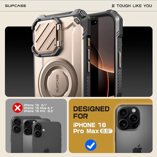 SUPCASE for iPhone 16 Pro Max Case (6.9 inch) with Camera Cover Stand,Venus | Compatible with MagSafe, Camera Control Button, Military-Grade Drop Protection, Heavy Duty Rugged Magnetic Case, UB Mag XT - color: RoseGold