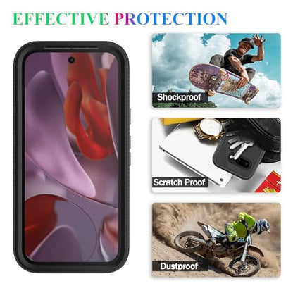 Compatible with Google Pixel 9A Case, Built in Screen Protector Full Body Shockproof Slim Fit Bumper Protective Phone Cover for Pixel 9A Men Women-Black/Clear - size: Pixel 9A Case