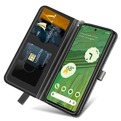 Wallet Case for 7 with Card Holder/Slot,PU Leather Folio Flip Shell [Kickstand][Magnetic Closure][Wrist Strap] Shockproof Cover fits 7, Black - color: Black, size: Google Pixel 7