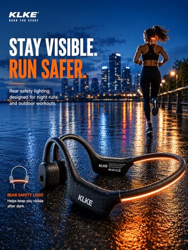 Bone Conduction Headphones for Running with mic and Rear Safety Light - color: KLKE-Gray