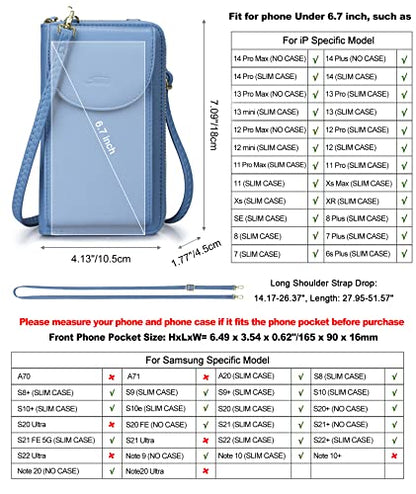 S-ZONE Small Crossbody Bags for Women Phone Purse RFID Blocking Wallet | Card Slots, Vegan Leather, Anti-theft, Multi Pockets, Detachable Adjustable Strap, Travel Eveyday Outing - color: Blue