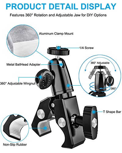 Aluminum Bike Tablet Mount Camera Clamp, Handlebar Tablet Holder for Motorcycle, Bicycle, Scooter, Stroller, Wheelchair for iPad Pro Air Mini, Galaxy TabS, Z Fold, Fire, iPhone, 4.7-13" Devices