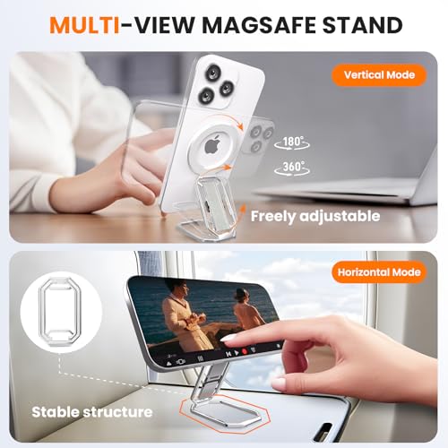 4-in-1 Phone Grip Stand for MagSafe,Loop Strap,Dual-Fold,360°Rotate,Silver - color: Silver