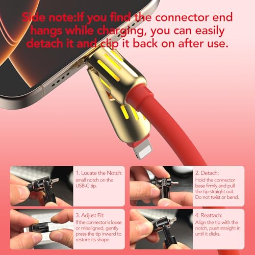 MFish 240W 4-in-1 Fast Charging Cable, Red, 6.6FT - color: Red, size: 6.6FT