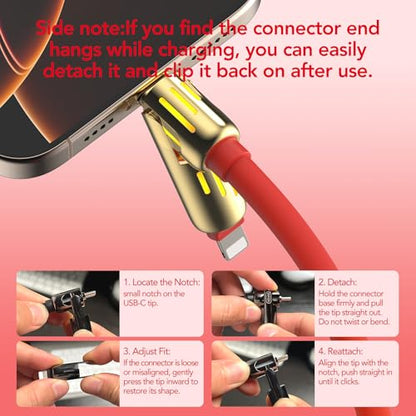 MFish 240W 4-in-1 Fast Charging Cable, Red, 6.6FT - color: Red, size: 6.6FT