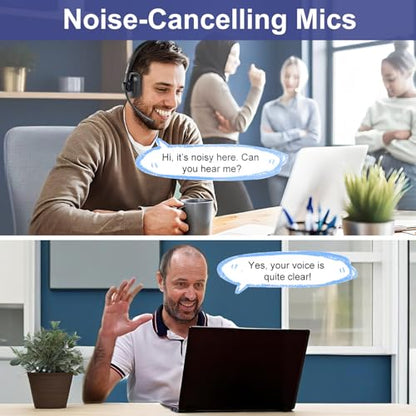 Wireless Bluetooth Headset with CVC8.0 Noise-Cancelling Mic for Work