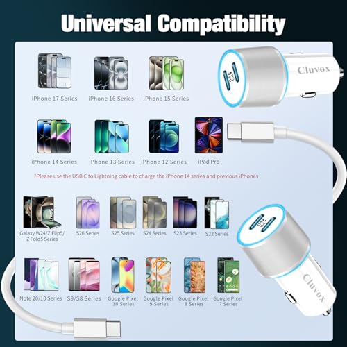 90W Car Charger USB C Fast Charge for iPhone 18 Pro Max/Duo/17/16/Android