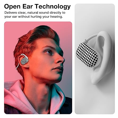 Purity Air Open Ear Headphones - True Air Conduction Wireless Bluetooth Open Ear Earbuds with Dual Mic for iPhone/Android - Secured Long Wearing Comfort, Sports Sweat Resistant (BWHS152) - color: Black and White Hypnotic