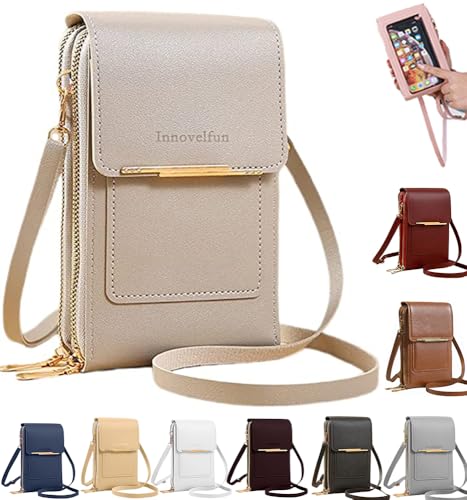 Anti-Theft Leather Bag,Small Crossbody Cell Phone Purse Wallet for Women,Touchscreen Phone Purse Crossbody Bag - color: Grey