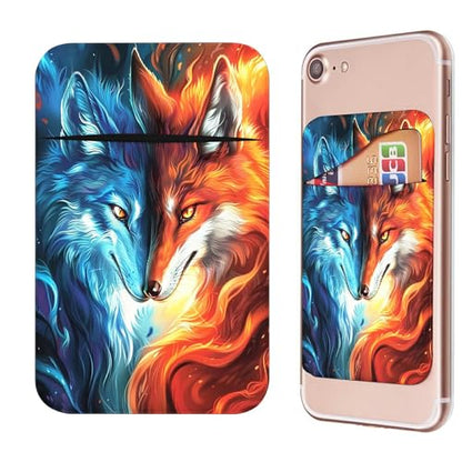 Phone Credit Card Holder Stick on, Phone Case Wallet, Cell Phone Pocket Self Adhesive Stretchy Lycra Stick on Wallet ID Credit Card Case Pouch Sleeve for All Smartphones, Red Blue Fox - color: Phone Case Wallet-611