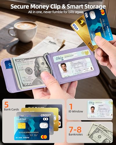 For Magsafe Wallet with Money Clip, 5 Card Holder, Adjustable Stand | Strongest Magnetic Wallet for iPhone 17/16/15/14/13/12 Series, ID Window, RFID Blocking, Not for 13/12 Mini, Light Purple - color: Light Purple