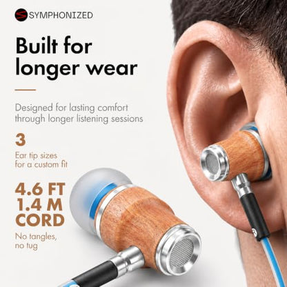 Symphonized Premium Wooden Wired Earbuds with Microphone (Aux 3.5mm Jack) - color: Blue, style: 3.5mm Aux