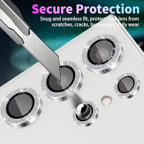 Camera Lens Protector for Samsung Galaxy S24 Ultra, Glitter Silver - color: Glitter Silver