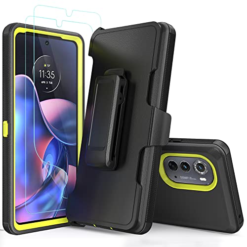 Compatible with Motorola Edge (2022) Case, with Belt Clip Holster Heavy Duty Rugged Shockproof Full Body Protection Kickstand Phone case for Motorola Edge (2022) (Black+Yellow) - color: Black+Yellow