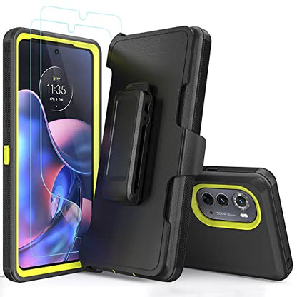 Compatible with Motorola Edge (2022) Case, with Belt Clip Holster Heavy Duty Rugged Shockproof Full Body Protection Kickstand Phone case for Motorola Edge (2022) (Black+Yellow) - color: Black+Yellow