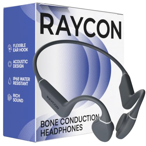 Raycon Bone Conduction Headphones - Open Ear Running Headphones & Bluetooth Earbuds, Sweat & Water-Resistant with Mic (Gray) - color: Gray
