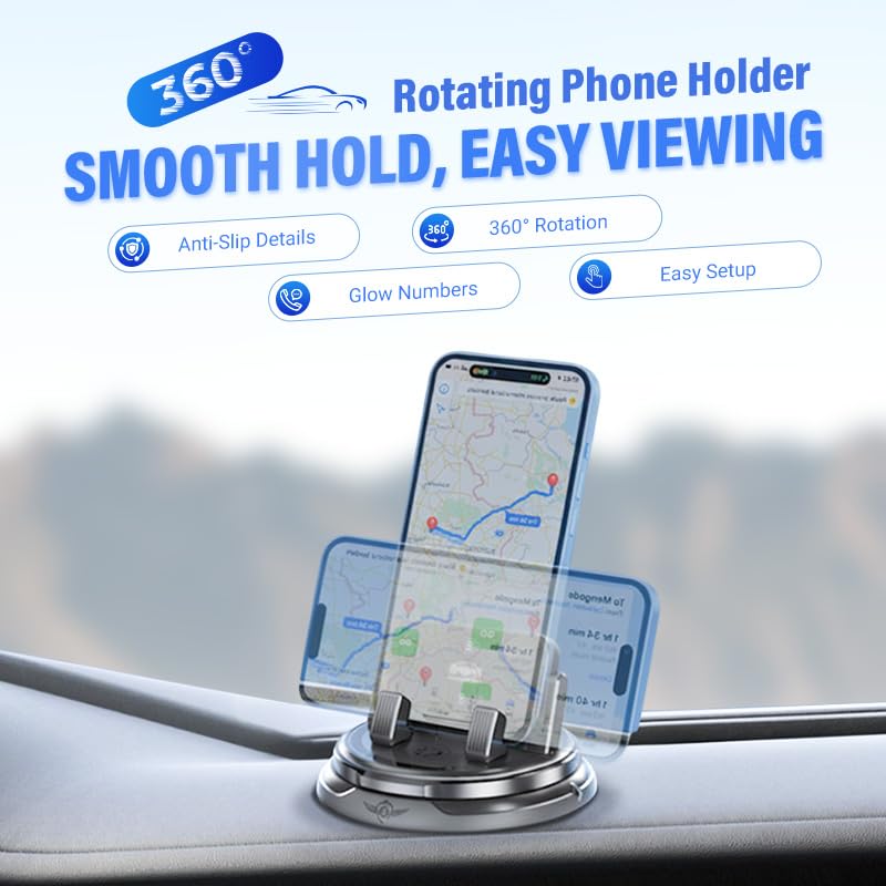 YAUNJI Car Phone Holder 360 Degree Rotation, 2026 New Adjustable Dashboard Phone Holder for Car, Portable Universal Car Phone Mount Suitable for Car Navigation in Car Dashboard (1) - color: 1