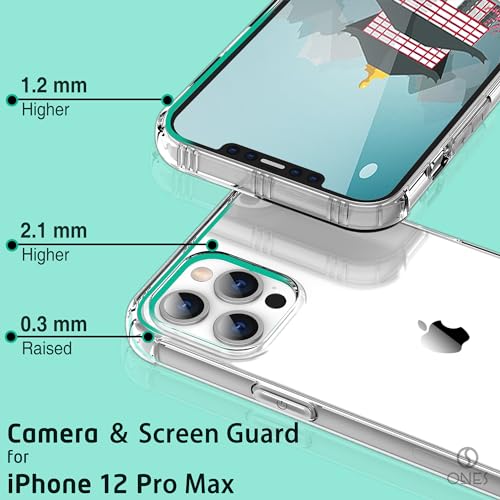 ONES Clear Case for iPhone 12 Pro Max Anti-Yellowing Crystal Clear Case, Military-Grade Shockproof Slim Transparent Phone Cover with Camera Guard - color: HD High Transparency, size: iPhone 12 Pro Max