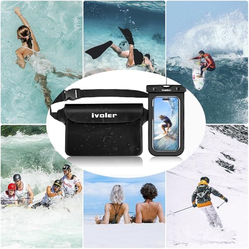 ivoler 2-Pack Waterproof Fanny Pack & Phone Pouch, Dry Bag for Passport, Phone & Wallet, Floating Waterproof Phone Case for Beach, Swimming, Kayaking, Boating, Cruise Essentials & Travel, Black - color: Black