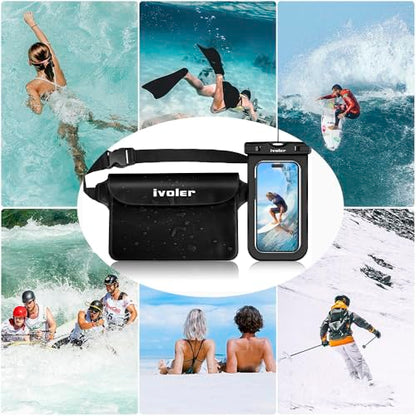 ivoler 2-Pack Waterproof Fanny Pack & Phone Pouch, Dry Bag for Passport, Phone & Wallet, Floating Waterproof Phone Case for Beach, Swimming, Kayaking, Boating, Cruise Essentials & Travel, Black - color: Black