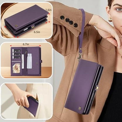 for Wallet Case Compatible with iPhone 17 Air,Multi-Function Detachable 3 in 1 Magnetic iPhone 17 Air Case Wallet,Flip Strap Zipper Card Holder Phone Case with Shoulder Straps (Pruple) - color: Purple, size: iPhone 17Air