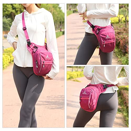 Peicees Motorcycle Leg Bag for Men Womens Thigh Bag, Expandable - color: Rose Red