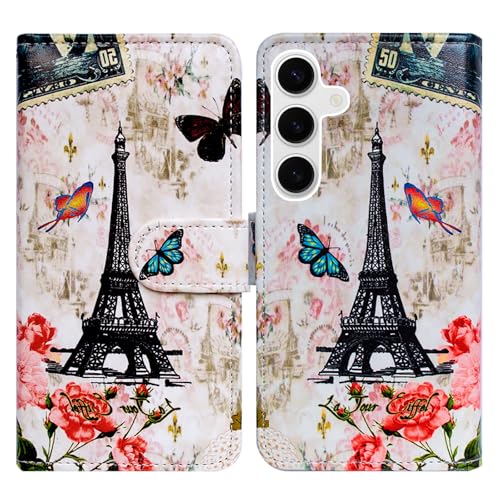 Bcov Case for Galaxy S26,Paris Tower Butterfly Leather Flip Phone Case Wallet Cover with Card Slot Holder Kickstand Case for Samsung Galaxy S26 - color: Paris Tower Butterfly Style